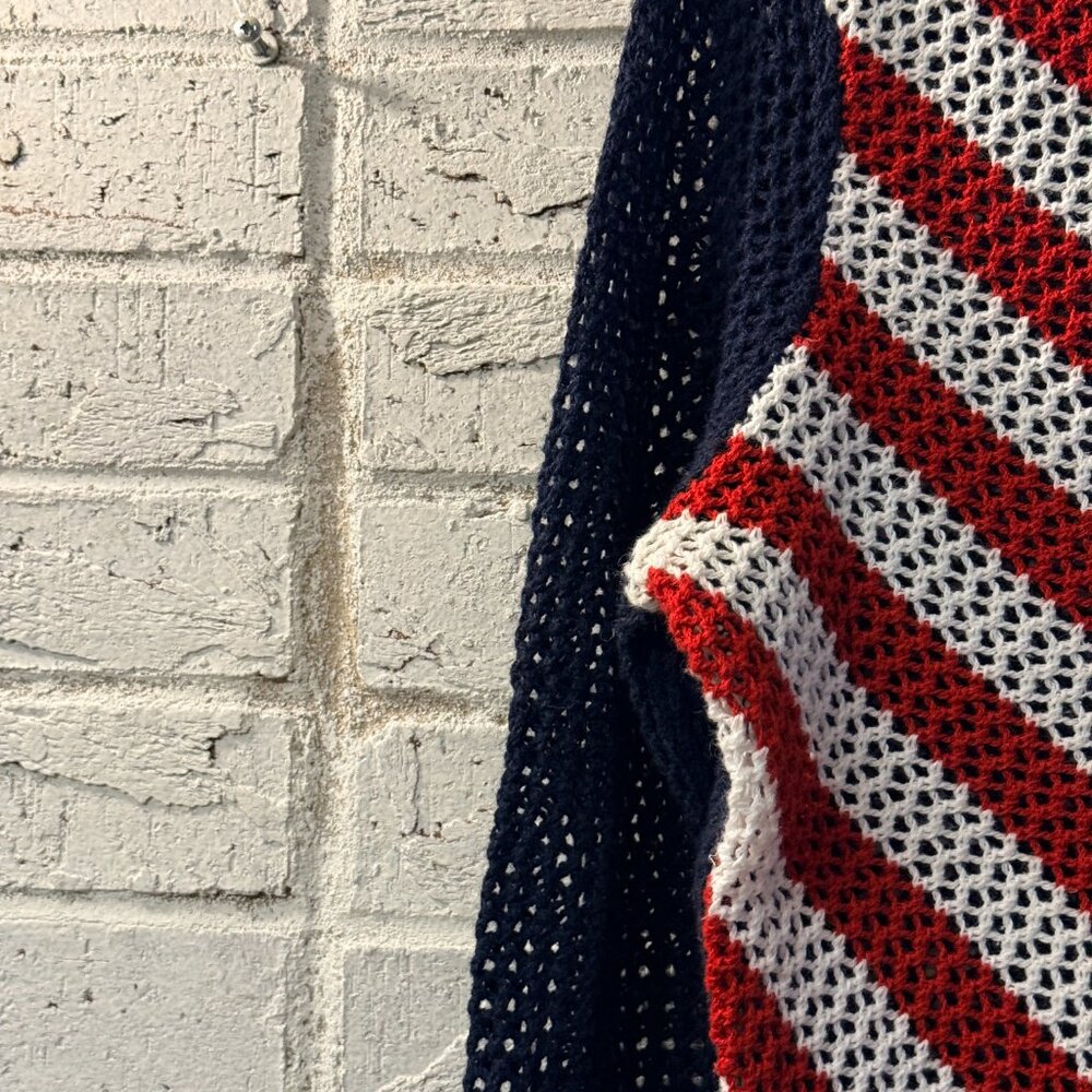 Norton Petites American Flag Open Knit Sweater PL Patriotic USA Semi Sheer - Picture 5 of 10